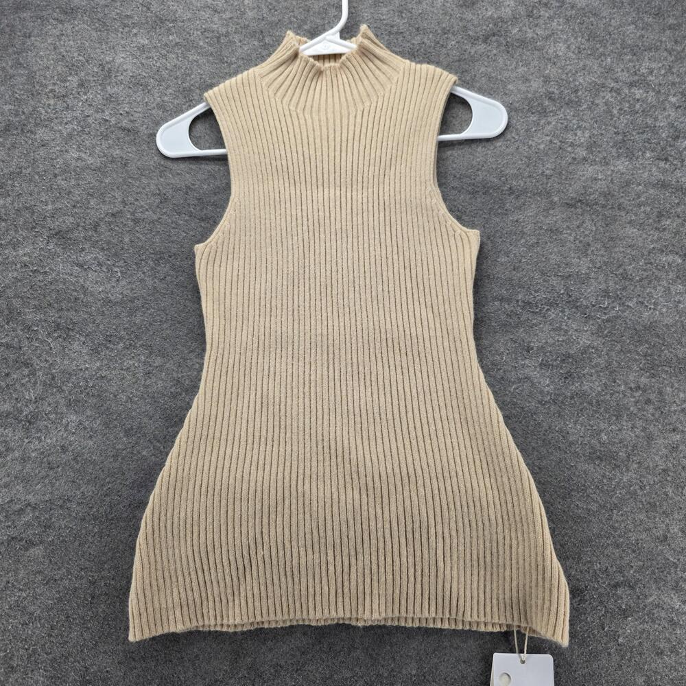 COMMENSE Sweater Vest Womens M Beige Mock Neck Slim Stretch Tight-Knit